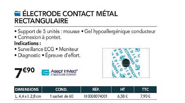 électrode contact métal rectangulaire