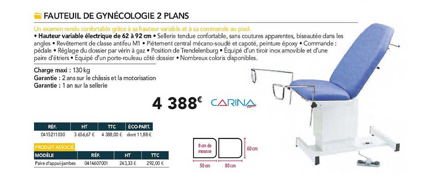 fauteuil de gynécologie 2 plans carina
