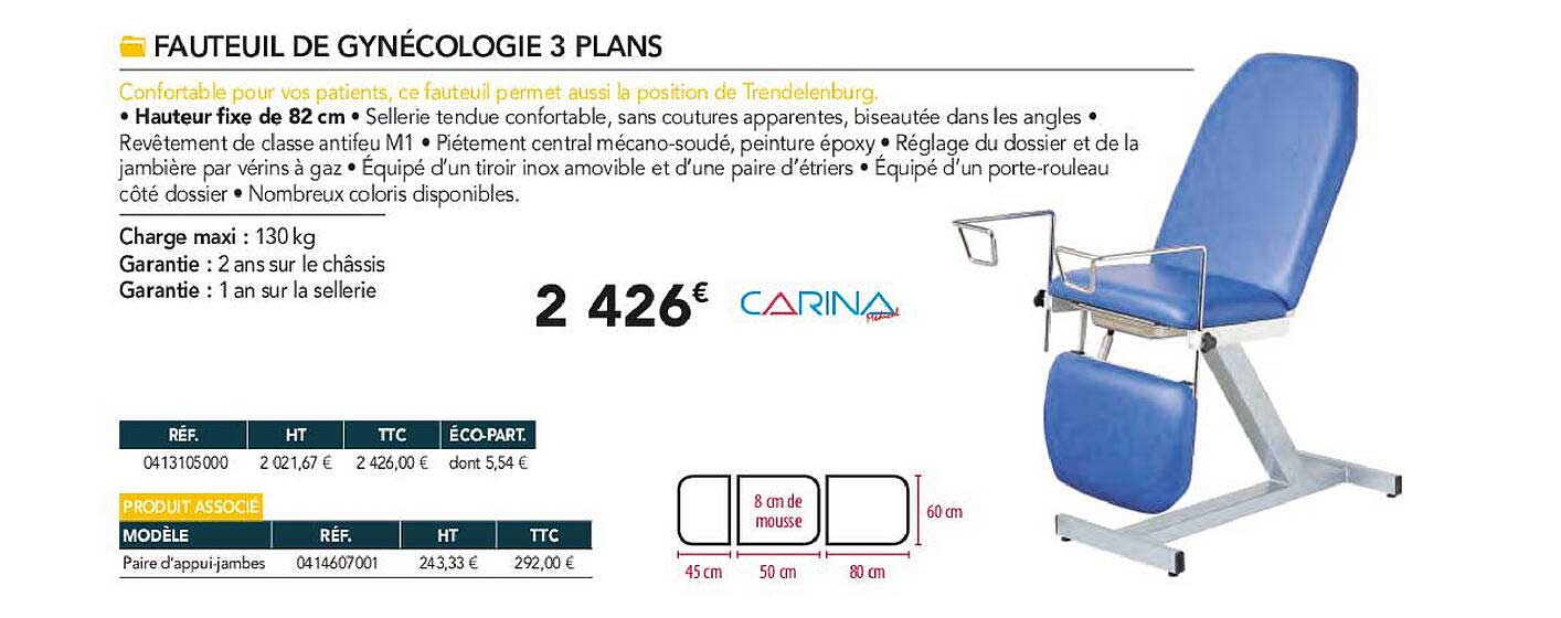 fauteuil de gynécologie 3 plans carina