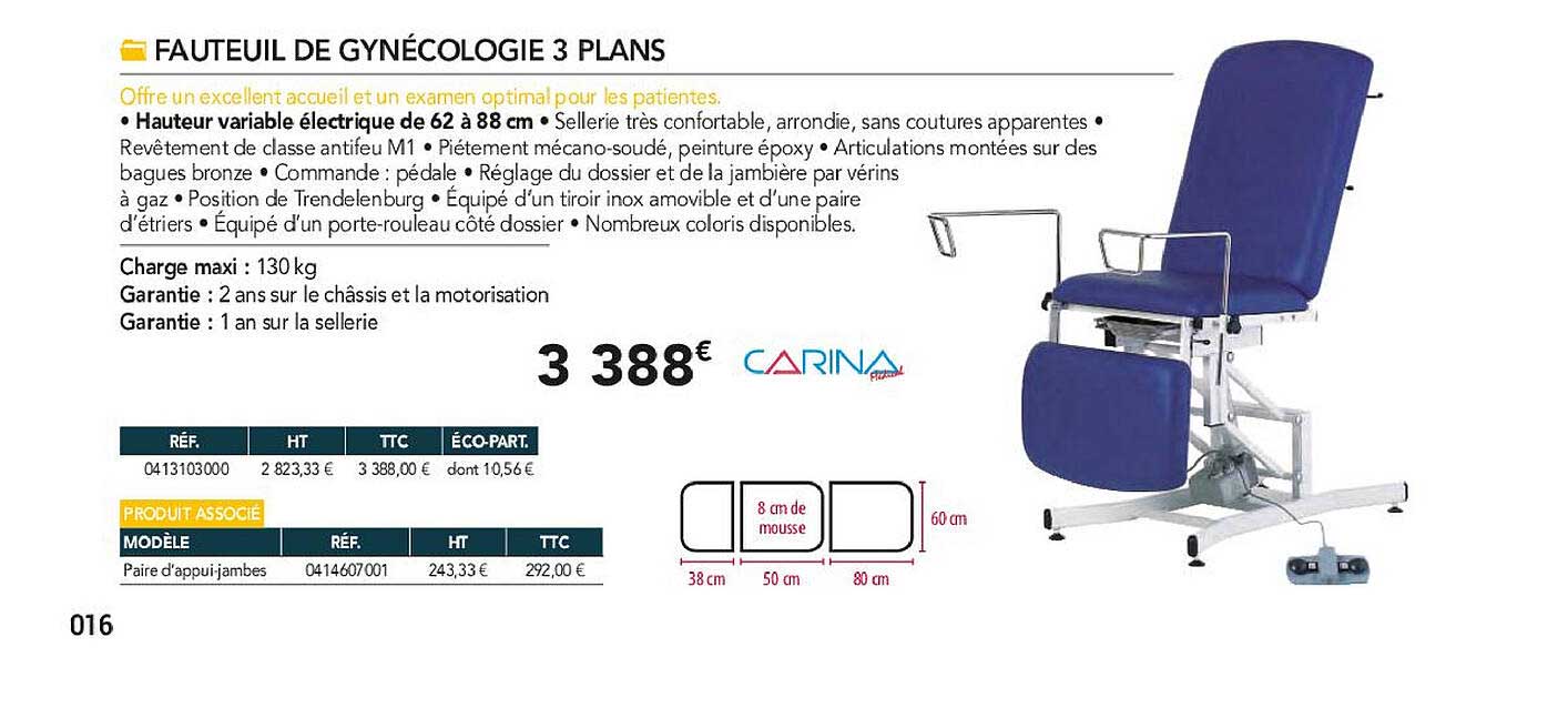 fauteuil de gynécologie 3 plans carina
