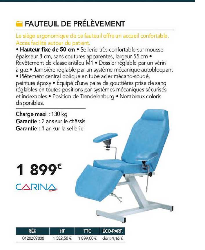 fauteuil de prélèvement carina
