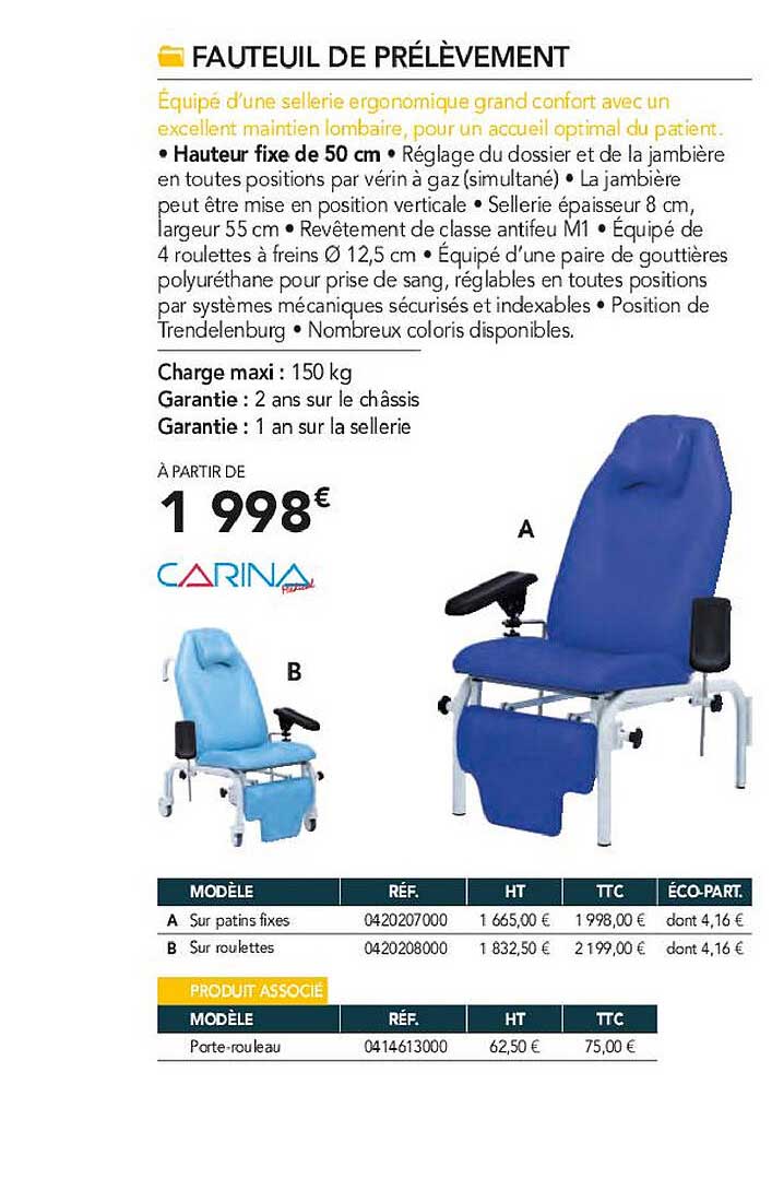 fauteuil de prélèvement carina