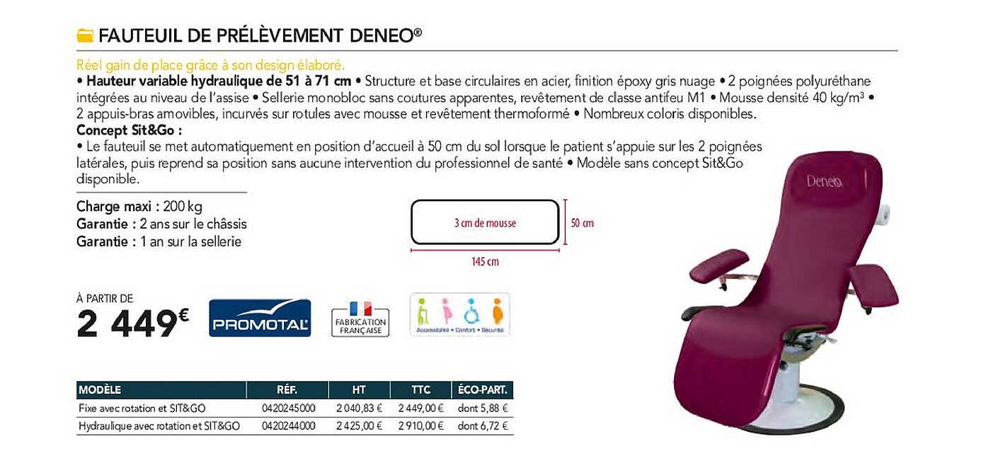 fauteuil de prélèvement deneo promotal