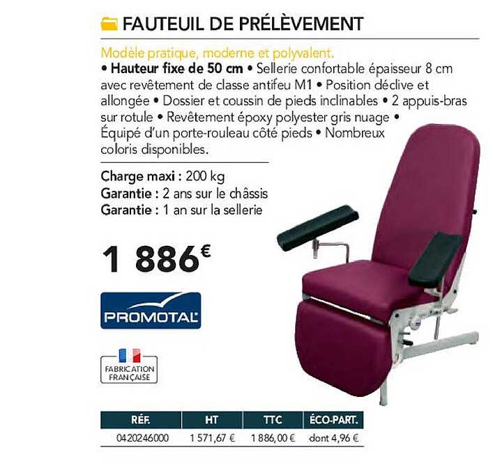 fauteuil de prélèvement promotal