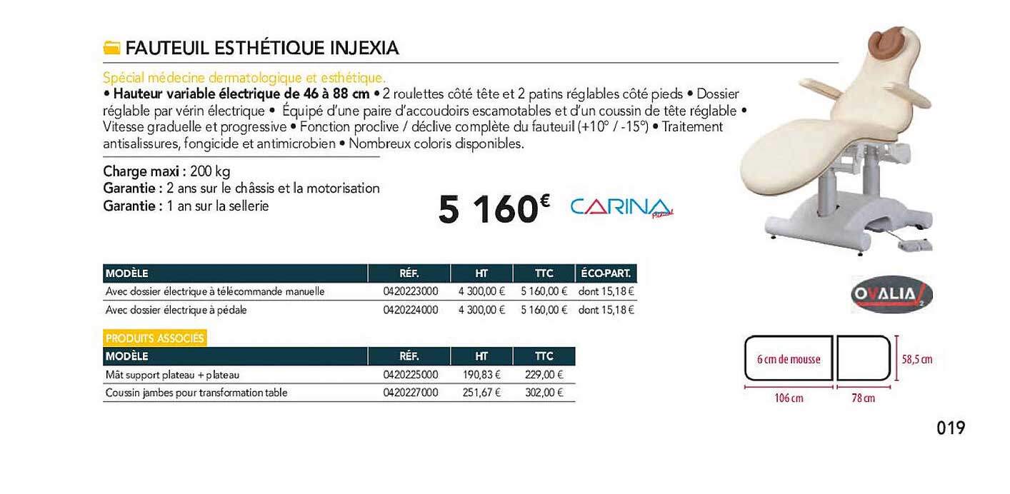 fauteuil esthétique injexia carina