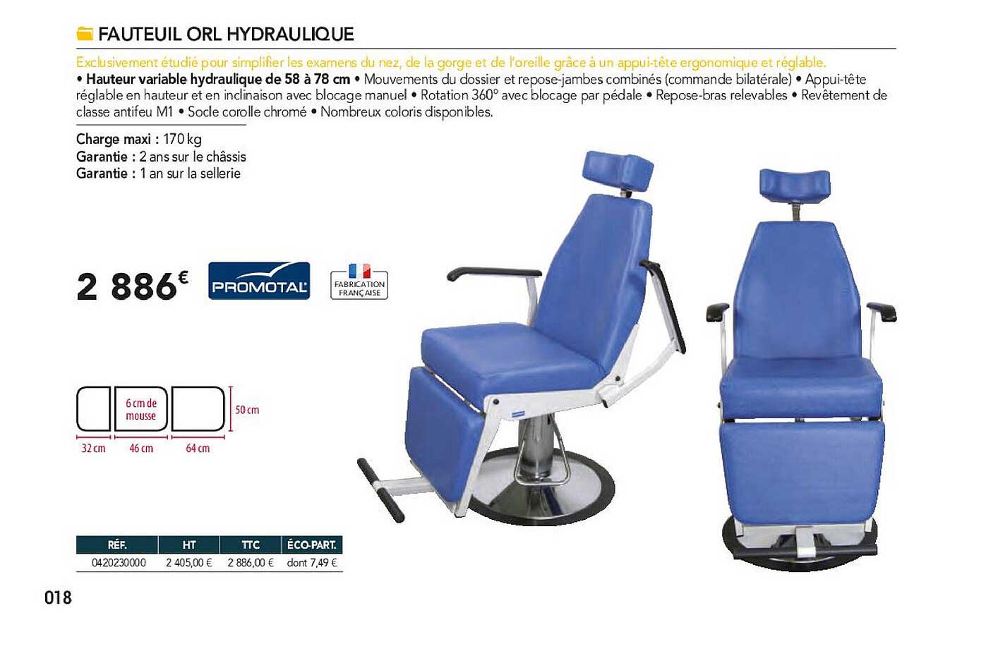 fauteuil orl hydraulique promotal
