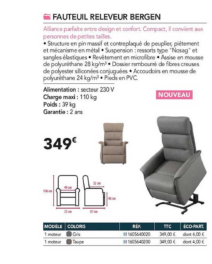 fauteuil releveur bergen