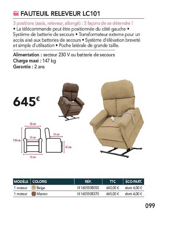 fauteuil releveur lc101