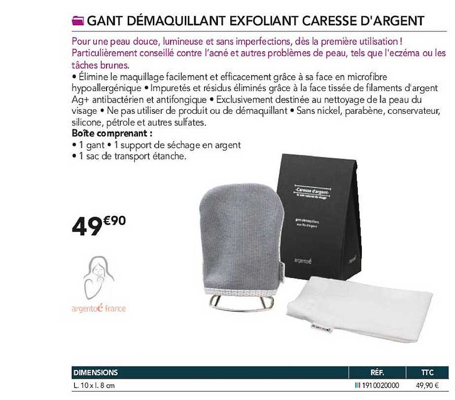gant démaquillant exfoliant caresse d'argent