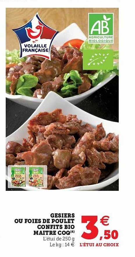 gésiers ou foies de poulet confits bio maître coq