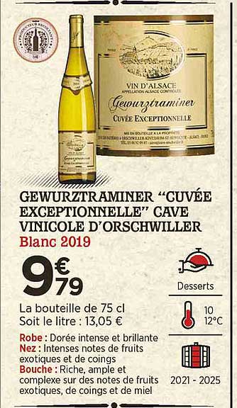 gewurztraminer "cuvée exceptionnelle" cave vinicole d'orschwiller blanc 2019