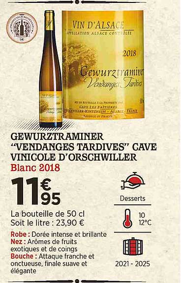 gewurztraminer "vendages tardinves" cave vinicole d'orschwiller blanc 2018