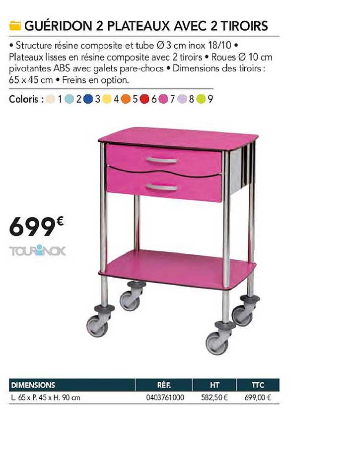 guéridon 2 plateaux avec 2 tiroirs tourinox