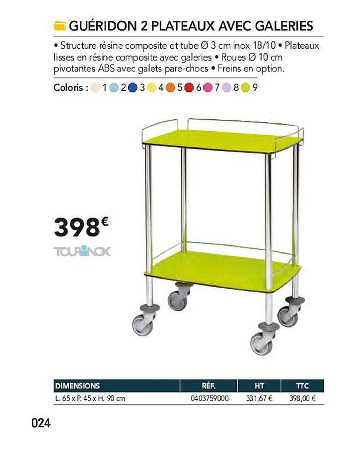 guéridon 2 plateaux avec galeries tourinox