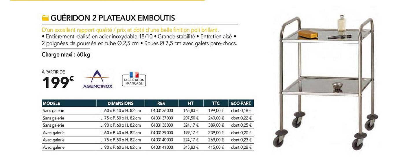 guéridon 2 plateaux emboutis agencinox