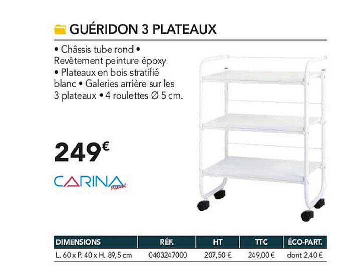 guéridon 3 plateaux carina