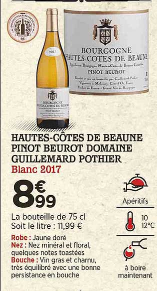 hautes-côtes de beaune pinot beurrot domaine guillemard pothier blanc 2017