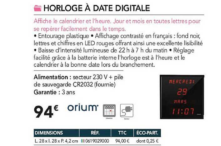 Horloge à Datte Digital Orium