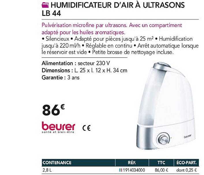 humidificateur d'air à ultrasons lb 44 beurer