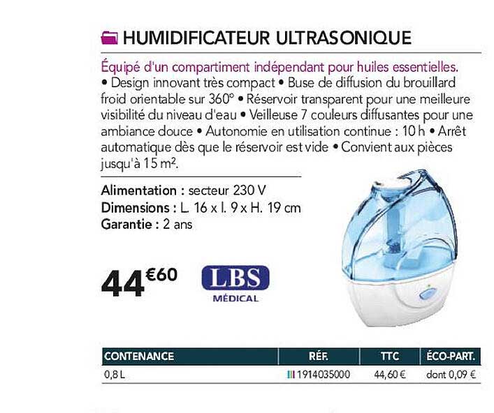 humidificateur ultrasonique lbs médical