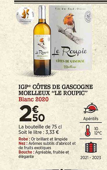 igp côtes de gascogne moelleux "le roupic" blanc 2020