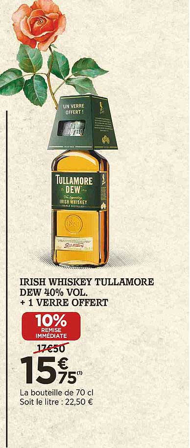 irish whiskey tullamore dew 40% vol. + 1 verre offert