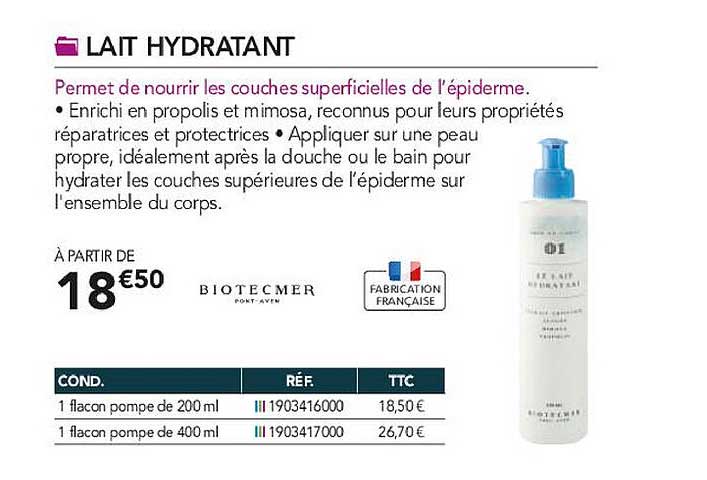 lait hydratant biotecmer