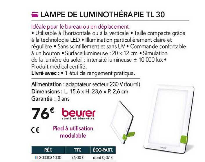 lampe de luminothérapie tl 30 beurer