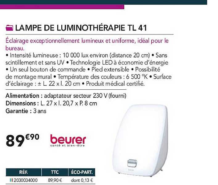 lampe de luminothérapie tl 41 beurer