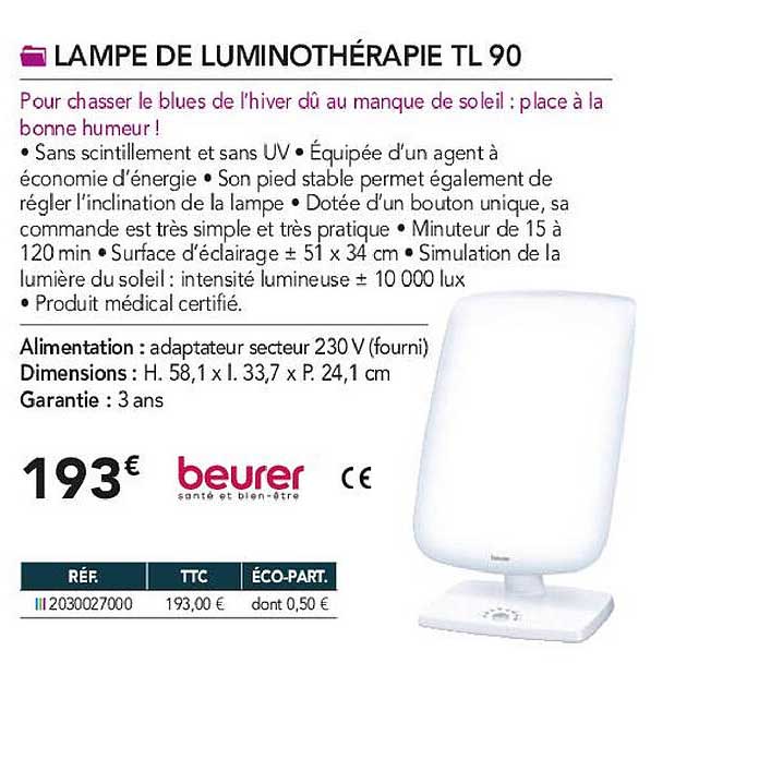 lampe de luminothérapie tl 90 beurer