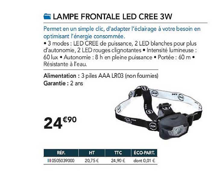 lampe frontale led cree 3w