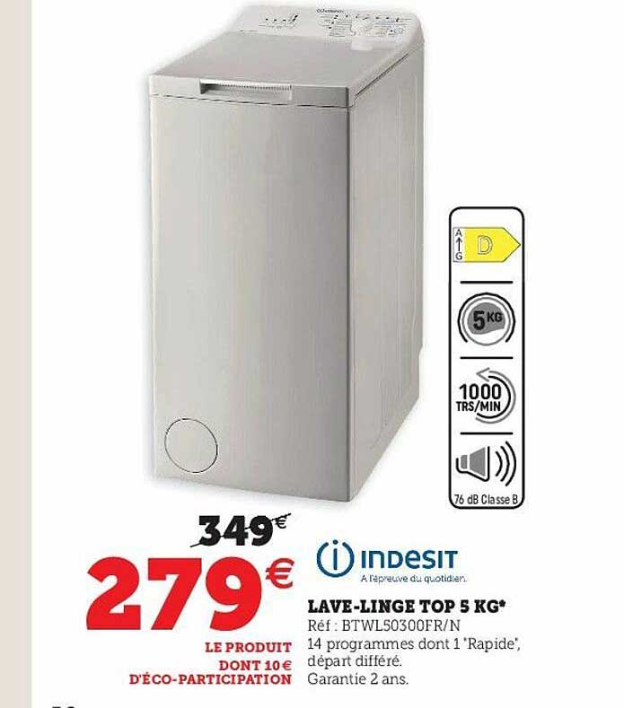 lave-linge top 5 kg indesit