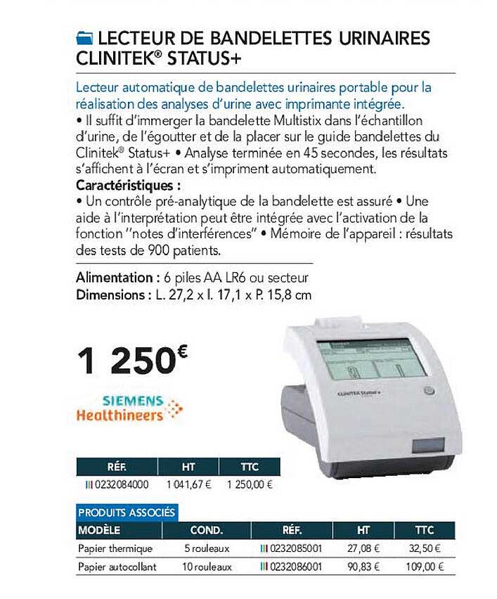 lecteur de bandelettes urinaires clinitek status+