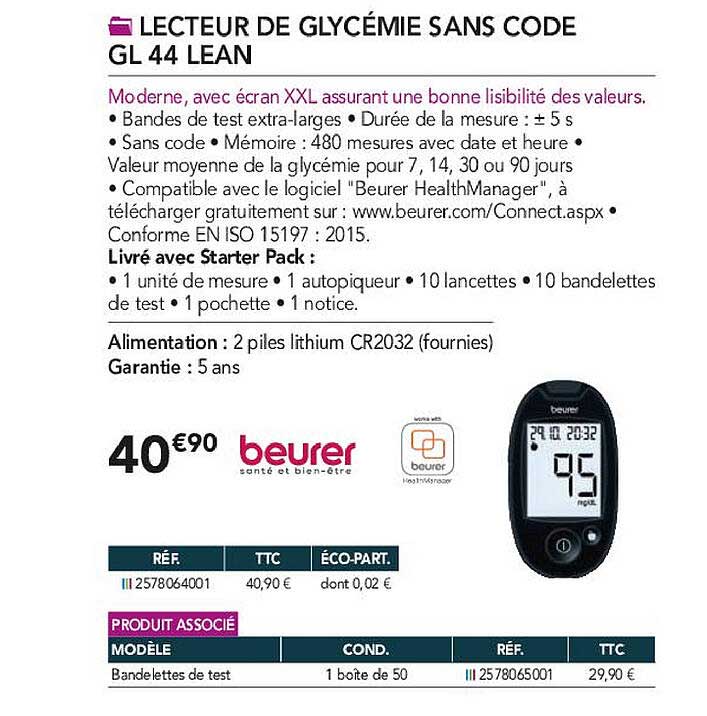 lecteur de glycémie sans code gl 44 lean beurer