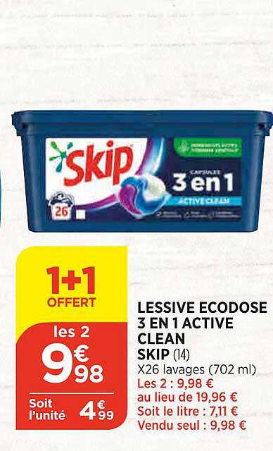 Lessive écodose 3 En 1 Active Clean Skip