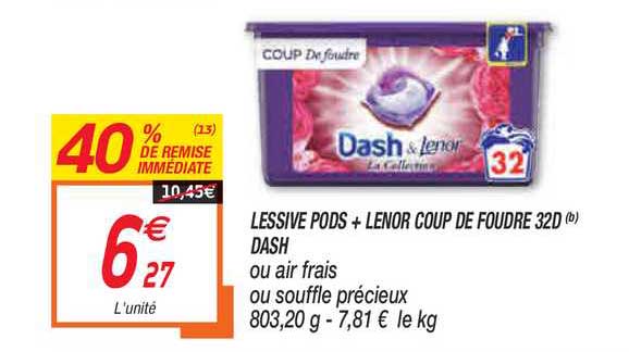 lessive pods + lenor coup de foudre 32d dash