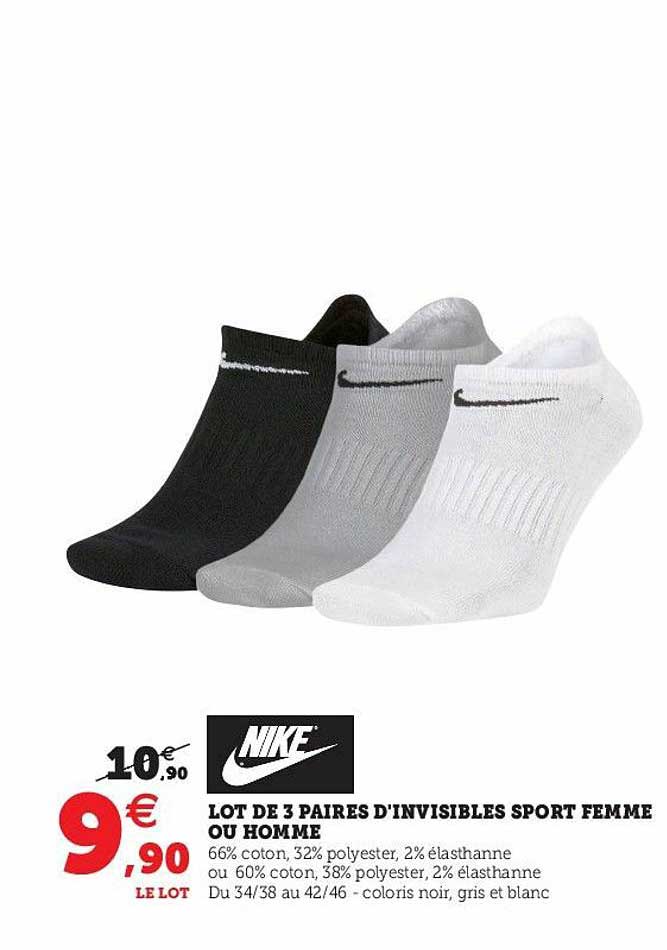 lot de 3 paires d'invisibles sport femme ou homme nike