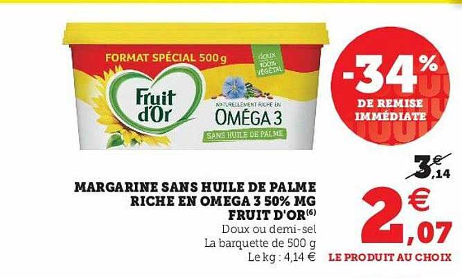 margarine sans huile de palme riche en oméga 3 50% m.g. fruit d'or