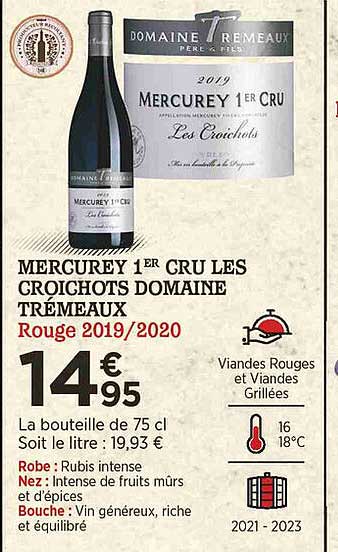 mercurey 1er cru les croichots domaine trémeaux rouge 2019-2020