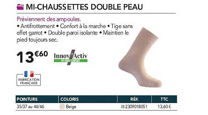 mi-chaussettes double peau innov'activ