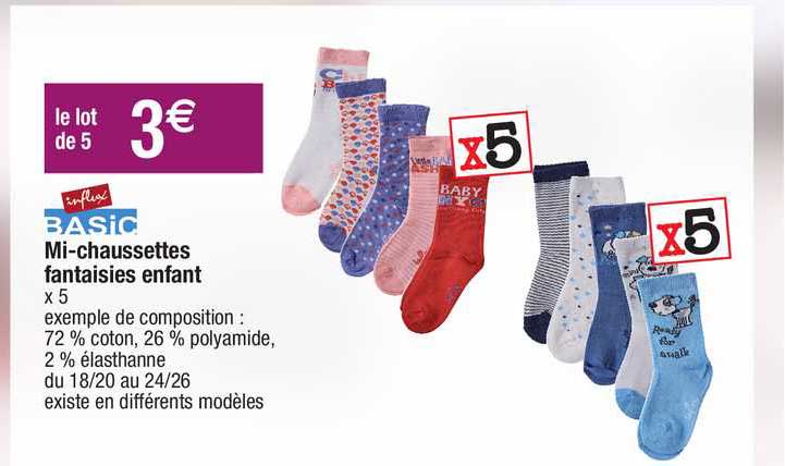 mi-chaussettes fantaisies enfant influx basic