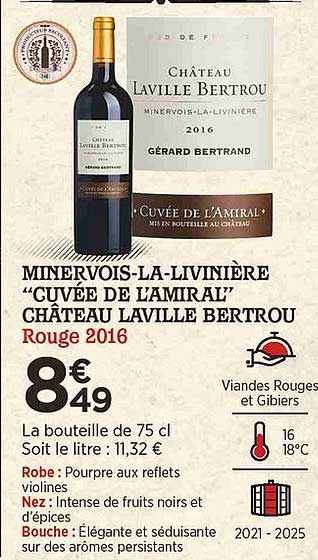 minervois-la-livinière "cuvée de l'amiral" château laville bertrou rouge 2016
