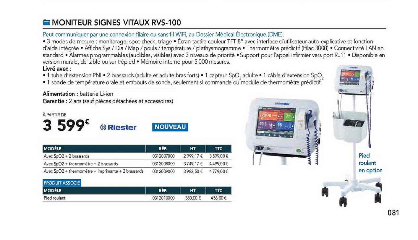 moniteur signes vitaux rvs-100 riester
