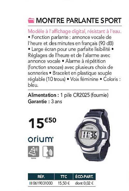 Montre Parlante Sport Orium