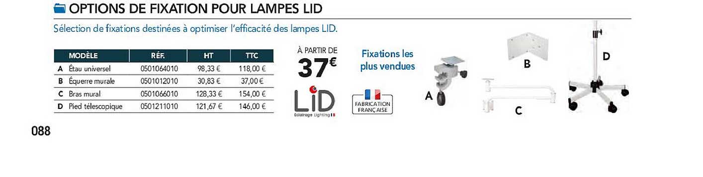 options de fixation pour lampes lid