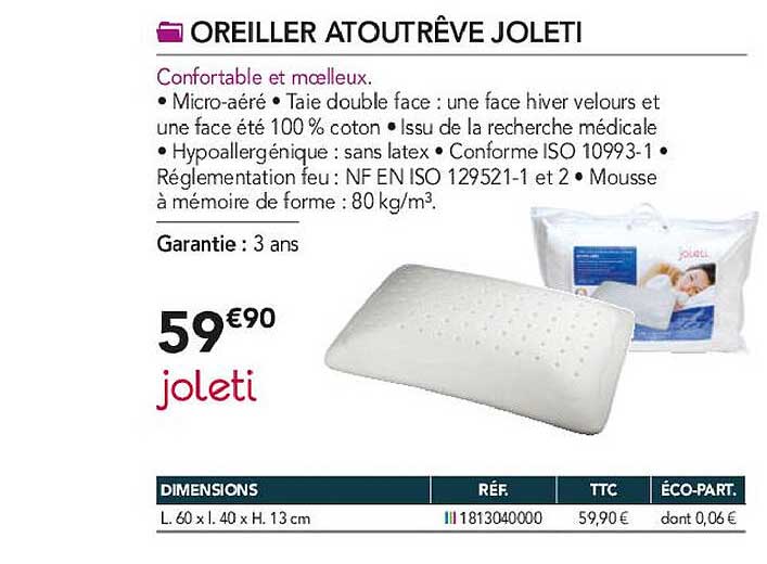 oreiller atout rêve joleti