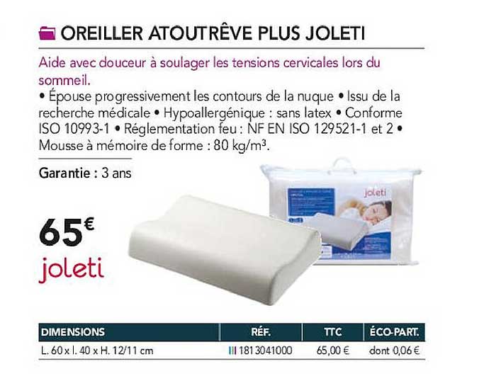 oreiller atout rêve plus joleti
