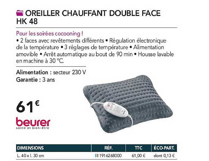 Oreiller Chauffant Double Face Hk 48 Beurer