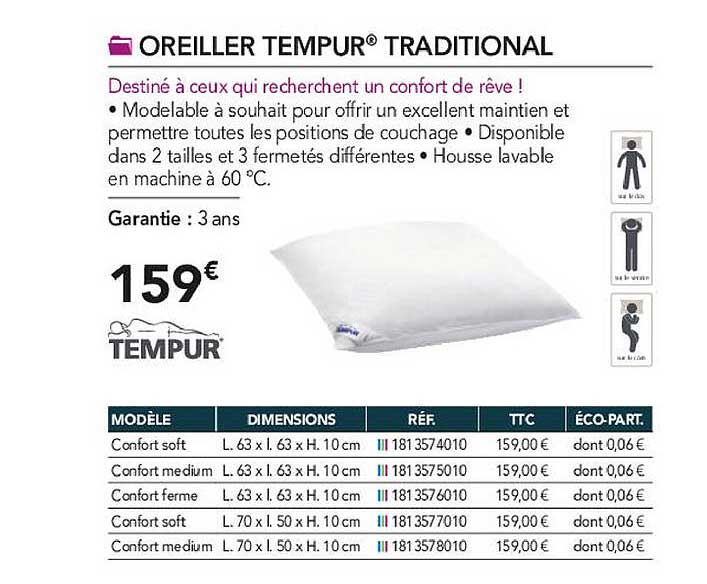 oreiller tempur traditional