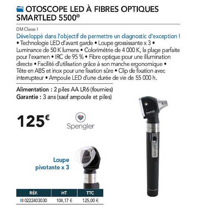 otoscope led à fibres optiques smartled 550